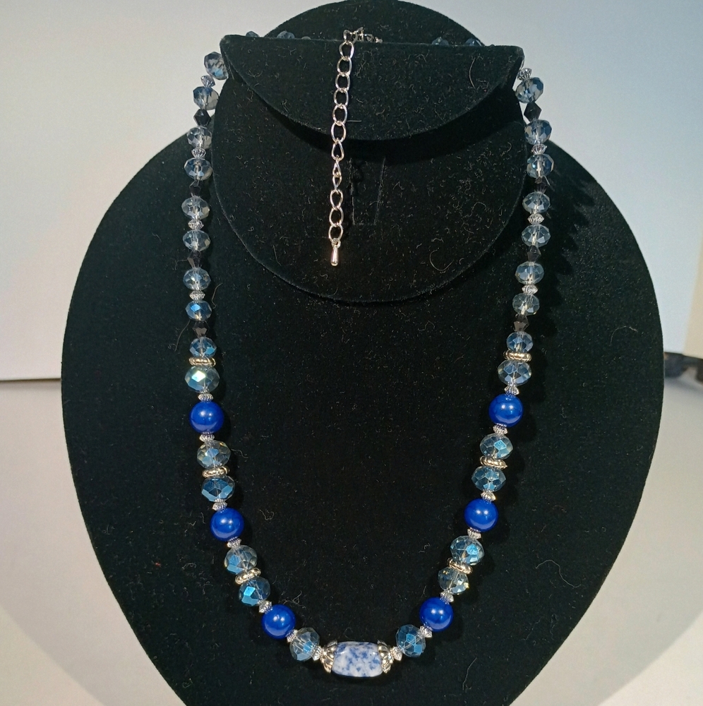 Blue Lapis and Genuine Sodalite Crystal Necklace 16" with 3 inch extender.